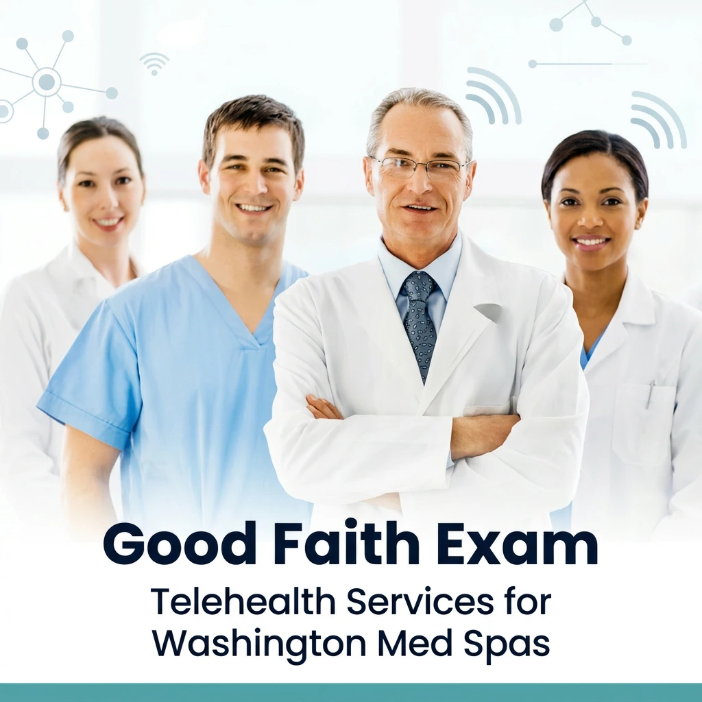 Telehealth Good Faith Exam Washington — licensed provider conducting virtual GFE for med spa compliance