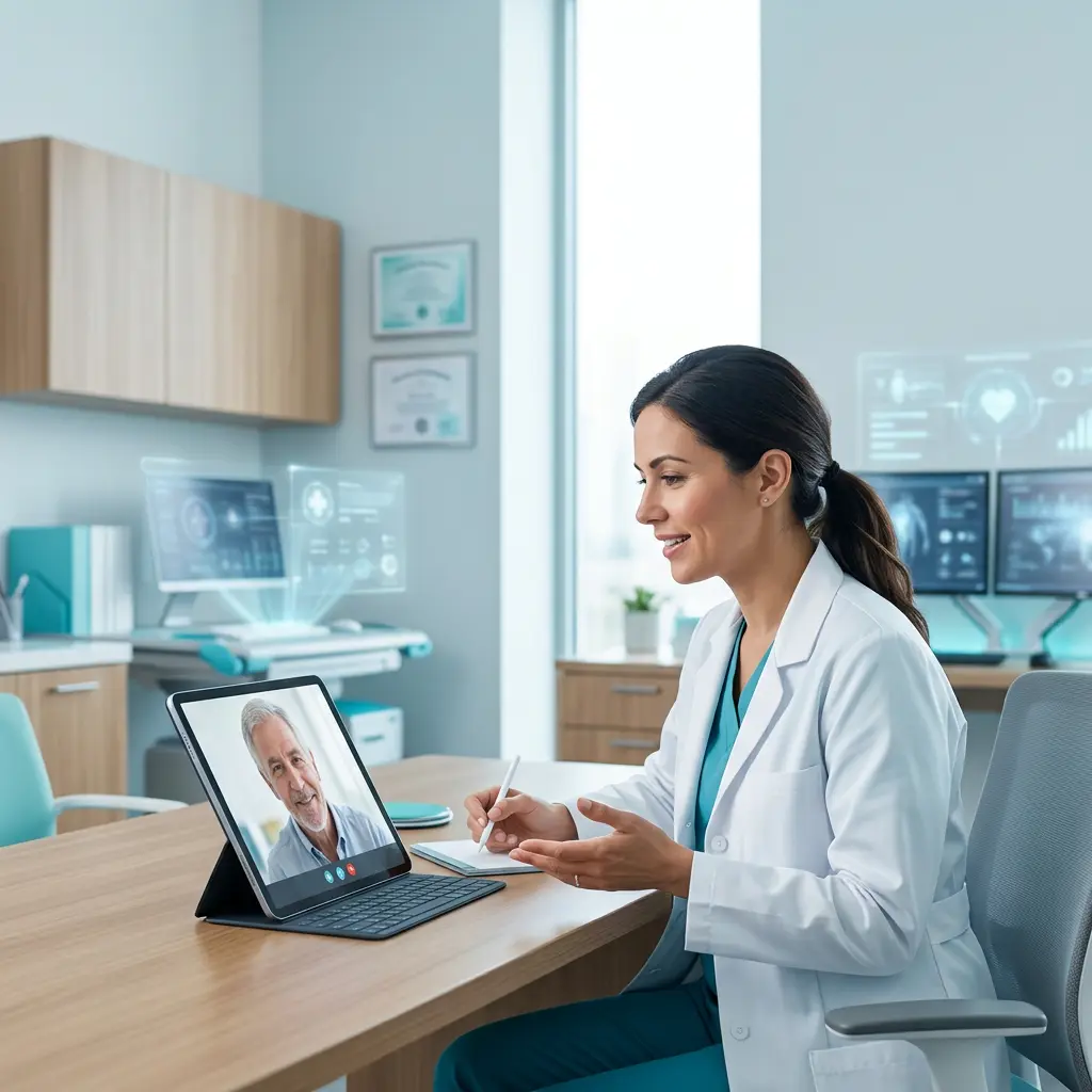 Clinician reviewing patient intake forms during a telehealth consultation in New Mexico.
